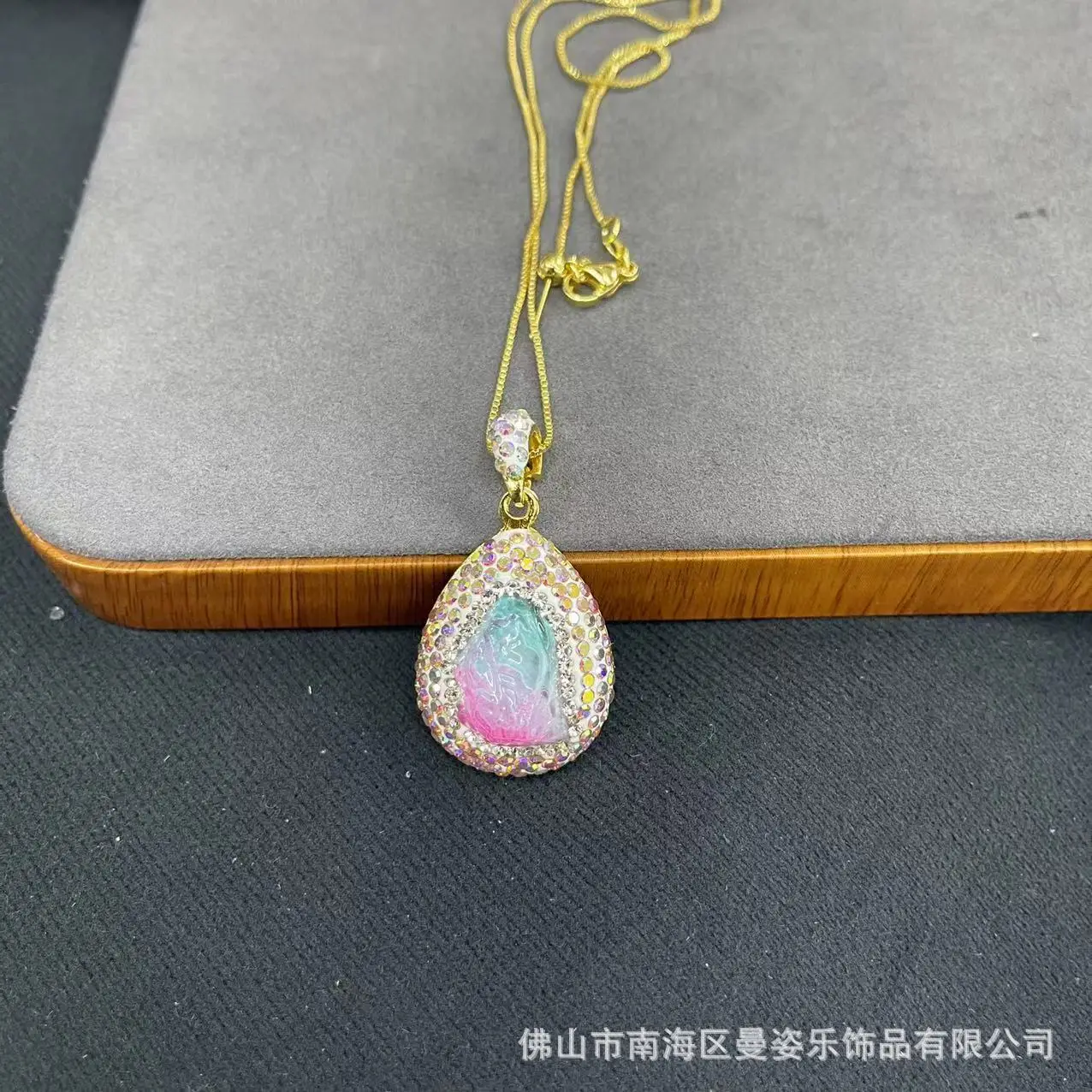 Ore Dream Colorful Bright Stone Glazed pendant necklace earring ring  Three-piece French Vintage Jewelry Set Ladies