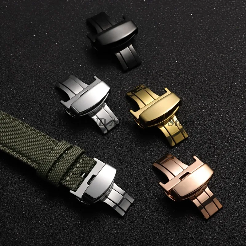 مشبك ساعة 10/12/14/16/18/20/22 مللي متر مشبك فراشة عالمي من الفولاذ المقاوم للصدأ مشبك قابل للطي معادن زر ضغط مزدوج ملحق