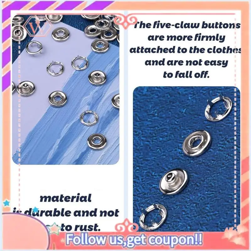 150 ชุดปุ่ม Snap 9.5 มม.เปิดปุ่ม Snap Snap Fasteners Kit Snaps ปุ่มโลหะสําหรับเย็บและ Crafting,