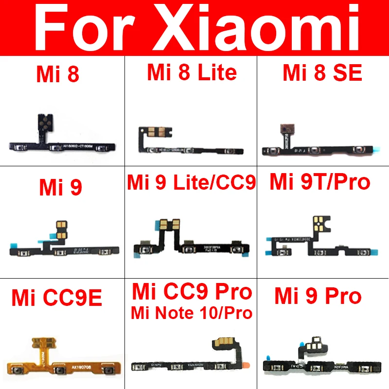 on off Power Key Switch Volume Side Button Flex Cable For Xiaomi Mi 8 9 CC9 CC9e 9T Pro 8SE 9 SE Note 10 Pro Lite Repair Parts