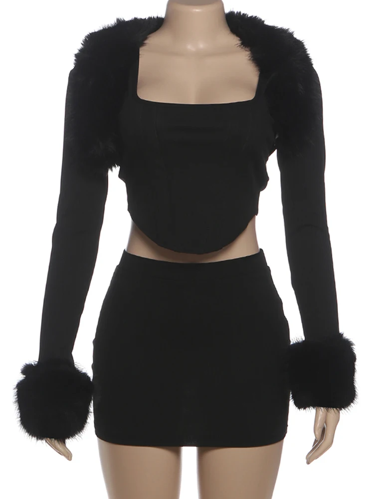 Whatiwear هوتي 3 قطعة مجموعة امرأة فروي المرقعة شال نحيل تانك القمم مرونة الخصر السراويل الخريف نمط مثير بدلة على الموضة #6