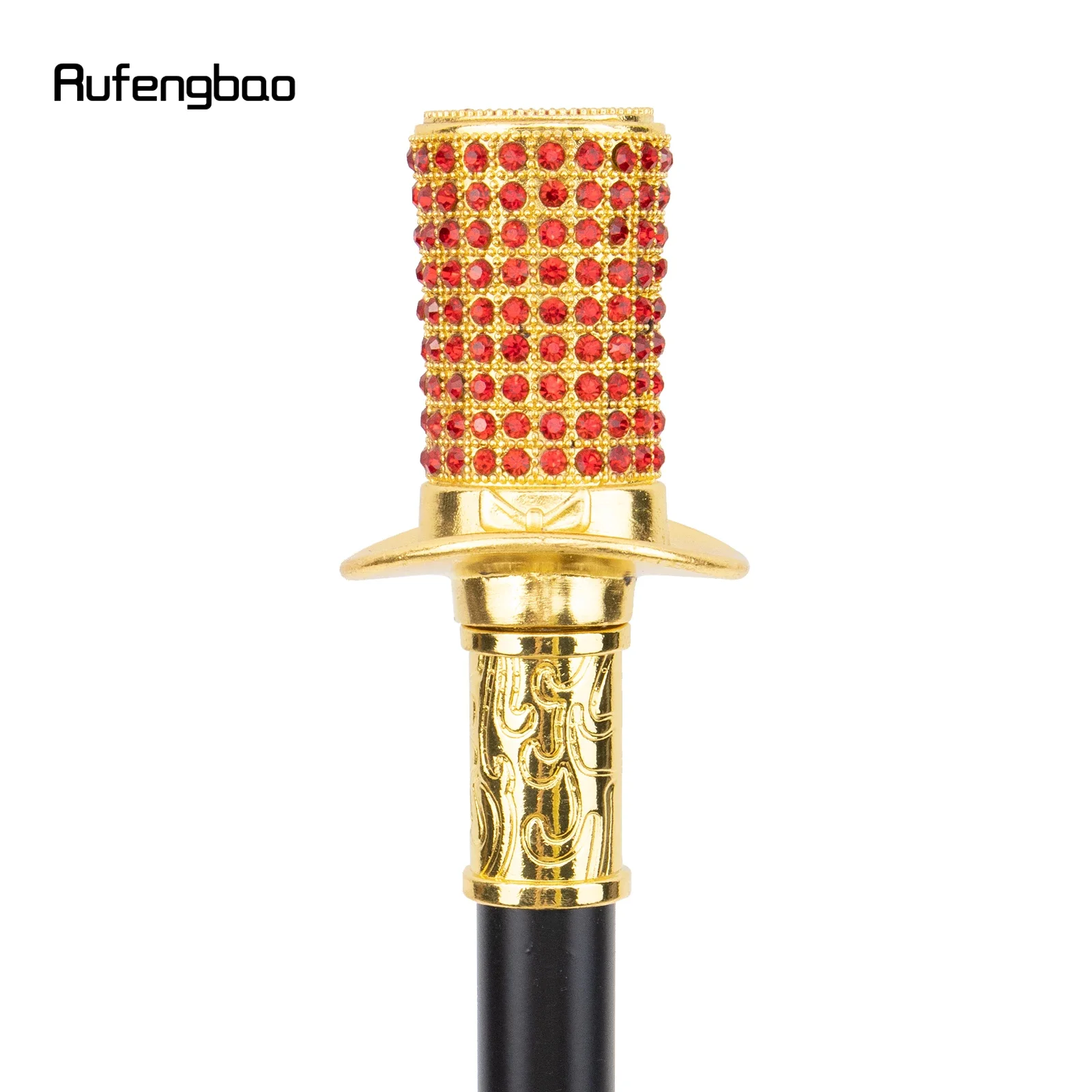 Golden Red Artificial Diamond Walking Cane Fashion Decorative Walking Stick Gentleman Elegant Cosplay Cane Knob Crosier 95cm