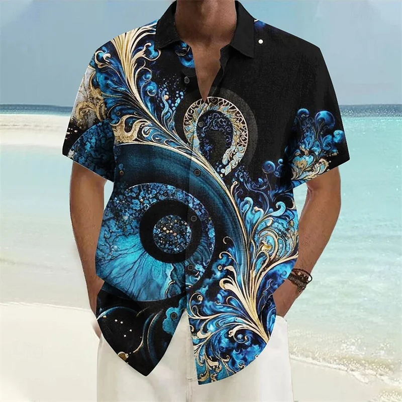 

Men's Beach Button Short Sleeve Shirt Hawaii Casual Vacation Everyday Summer Spring Lapel Shirt Light Blue Black Blue Purple