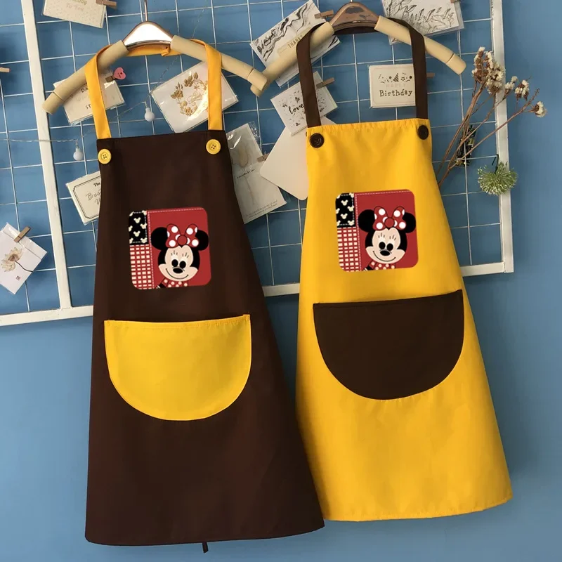 Disney Minnie Cartoon Anime Waterproof Polyester Bib Apron Woman Adult Bibs Home Cooking Baking Coffee Cleaning Aprons Kitchen