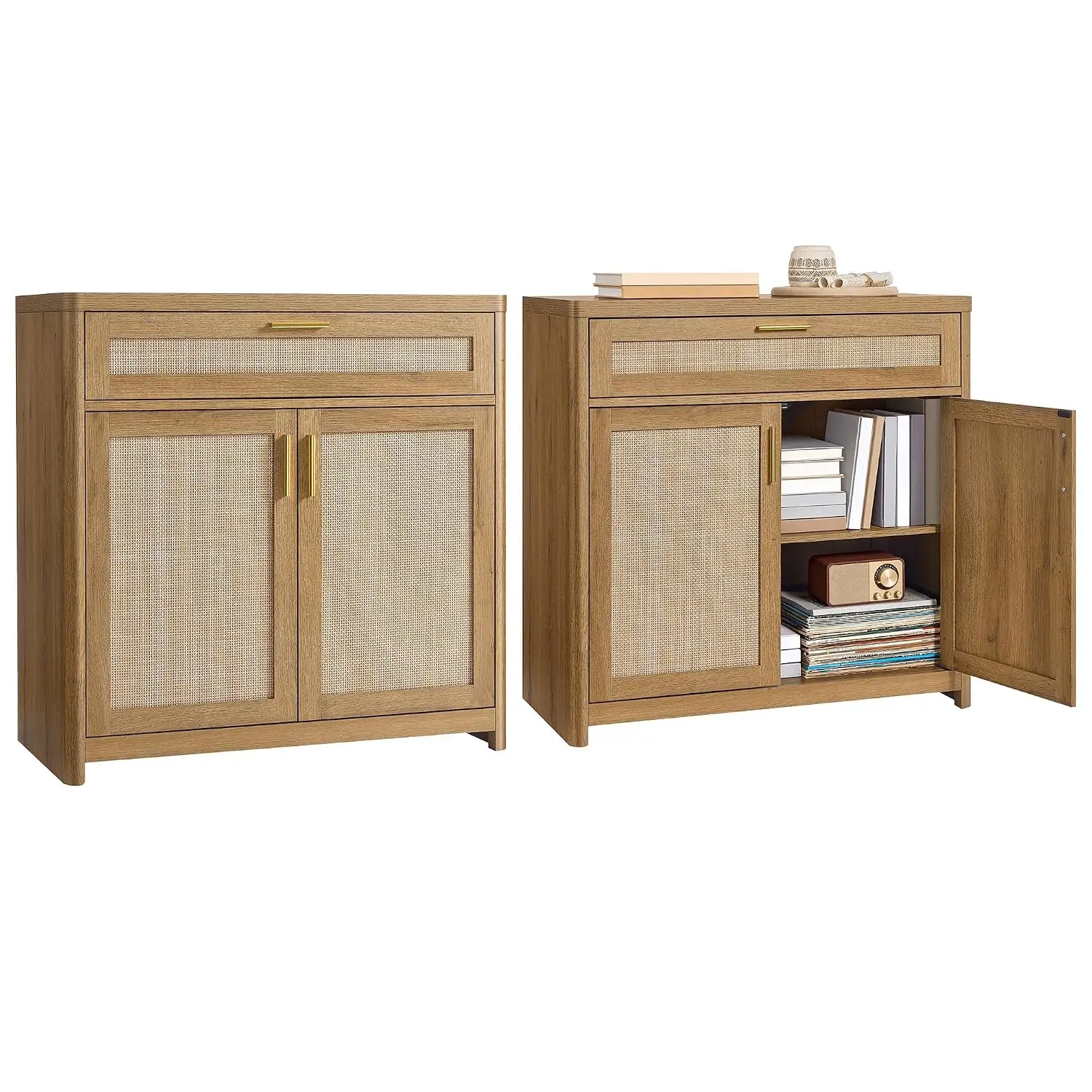 Buffet Cabinets Set Of 2 With Rattan-Look Doors, Customized