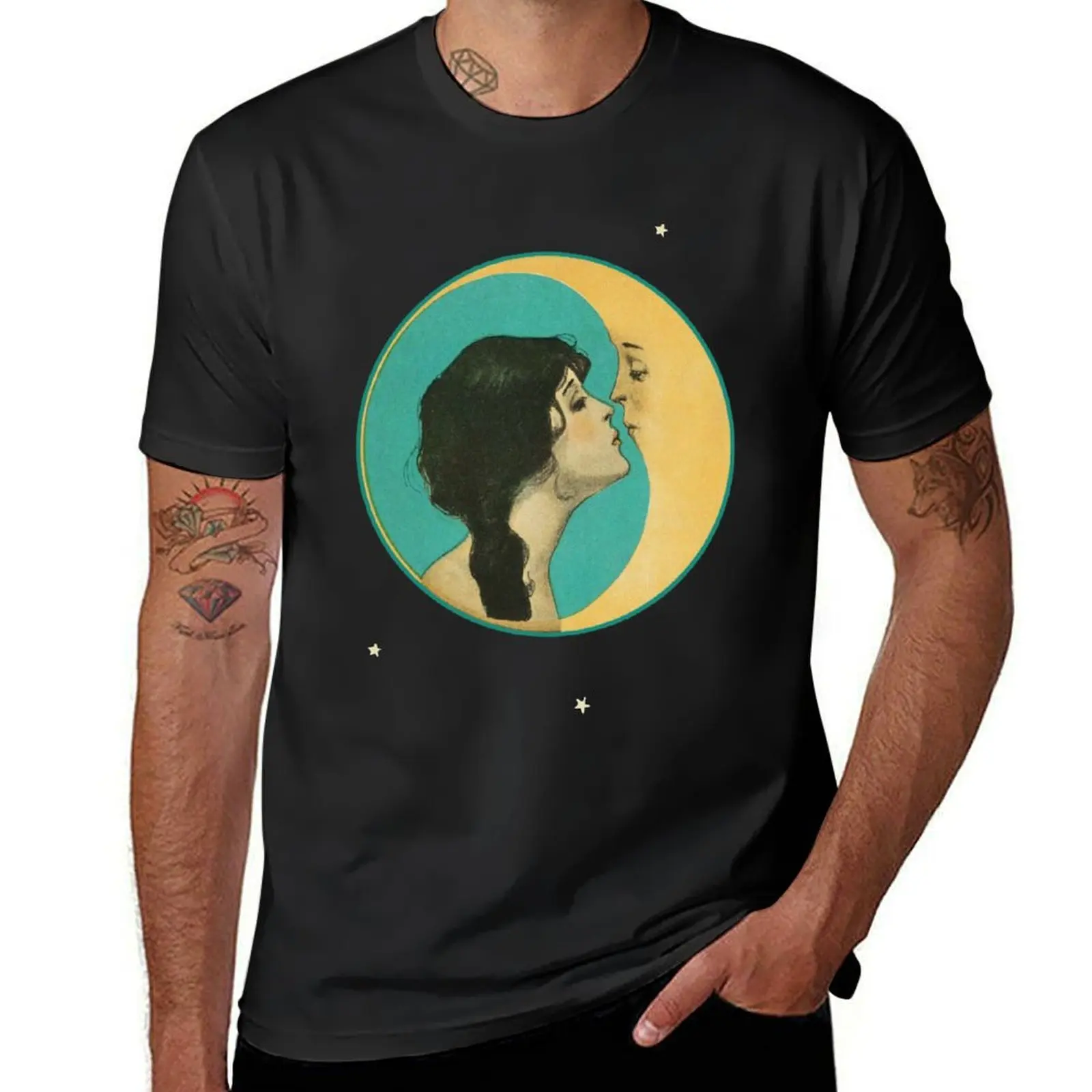 Woman kissing Moon, (Dear Old Dixie Moon) Original version. High definition T-Shirt blacks sweat mens plain t shirts