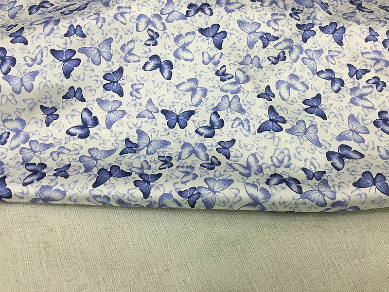 1 meter 95% Mulberry Silk 5% Spandex 19 momme Charmeuse Silk Fabric Blue Butterfly 135cm 53