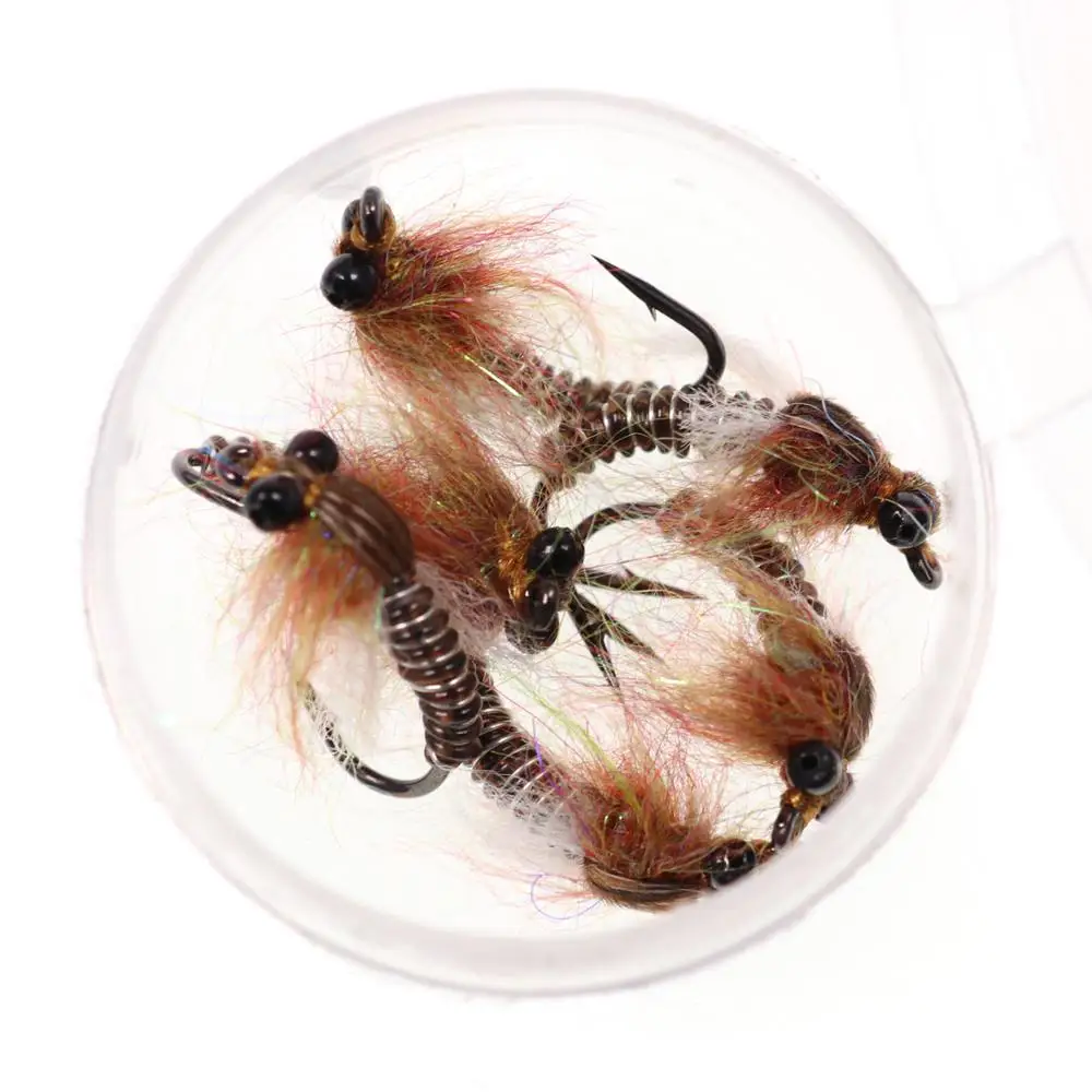 Wifreo 6PCS/Lot Fly Fishing Dragonfly Nymphs Brown on Number #8 Dry Fly Hook Trout Bass Panfish Fishing Lure Flies