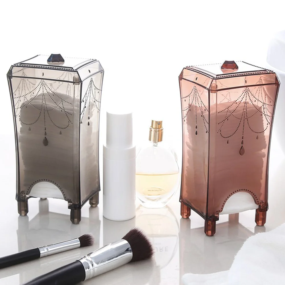 

1Pcs Transparent Grey Cotton Pad Organizer Square Storage Container for Makeup Accessories Holder with Cut Out Dispenser Design