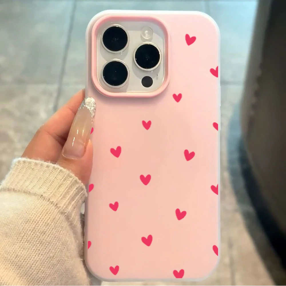 Tiny Red Heart Dot Print Two-tone Pink Phone Case For Samsung Galaxy S26 S25 S24 S23 Ultra Plus FE A56 A55 A54 A37 A36 A35 Cover