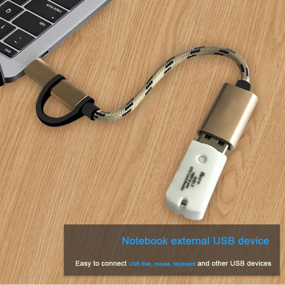 2in1 OTG Type-C + USB 3.0 كابل محول سلك مضفر من النايلون عالي القوة لكابل واجهة مزدوجة أندرويد