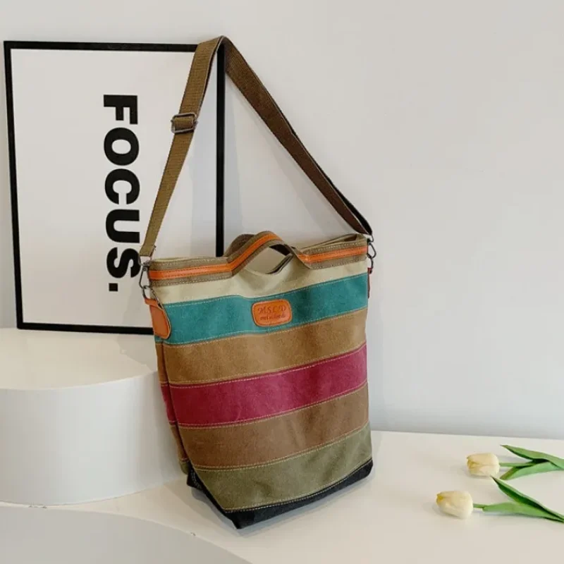 Trend Canvas Large Capacity Underarm Women's Shoulder Bags 2026 High Quality Leisure Versatile Sewing Thread Top-Handle Bags