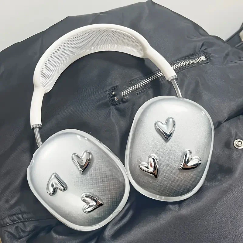 Headphone Protection Set Suitable For AirPods Max Protective Case Anti-scratch Protection Cover Creative 3D Silver Love Heart