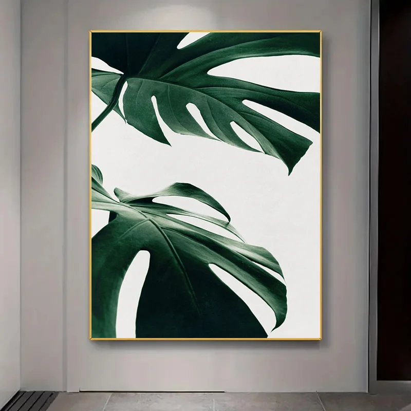 Una pieza de arte moderno en lienzo sin marco con un diseño natural de Monstera, medición de 31,49 por 47,24 pulgadas (80 por 120 cm),