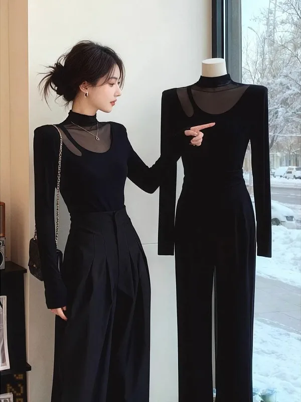 

Женская базовая футболка большого размера с полувысоким воротником, на подкладке, в корейском стиле, приятная для кожи, дышащая, для ношения под одеждой