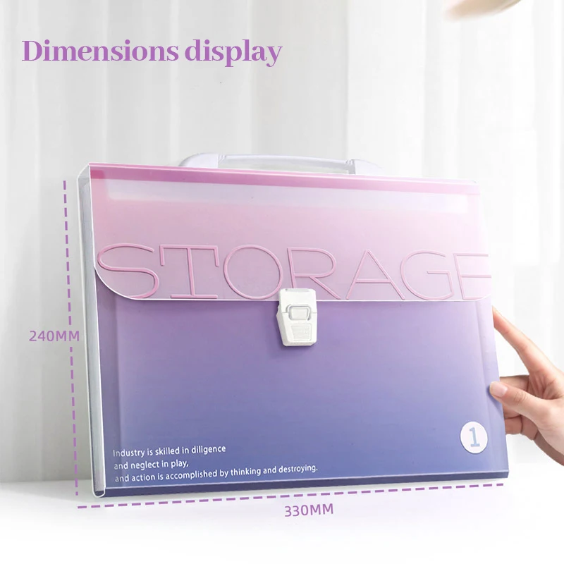 Kawaii Gradient Color A4Portable Accordion Bag 13layer Folder Student Test Paper Storage Bag Large Capacity Information File Bag