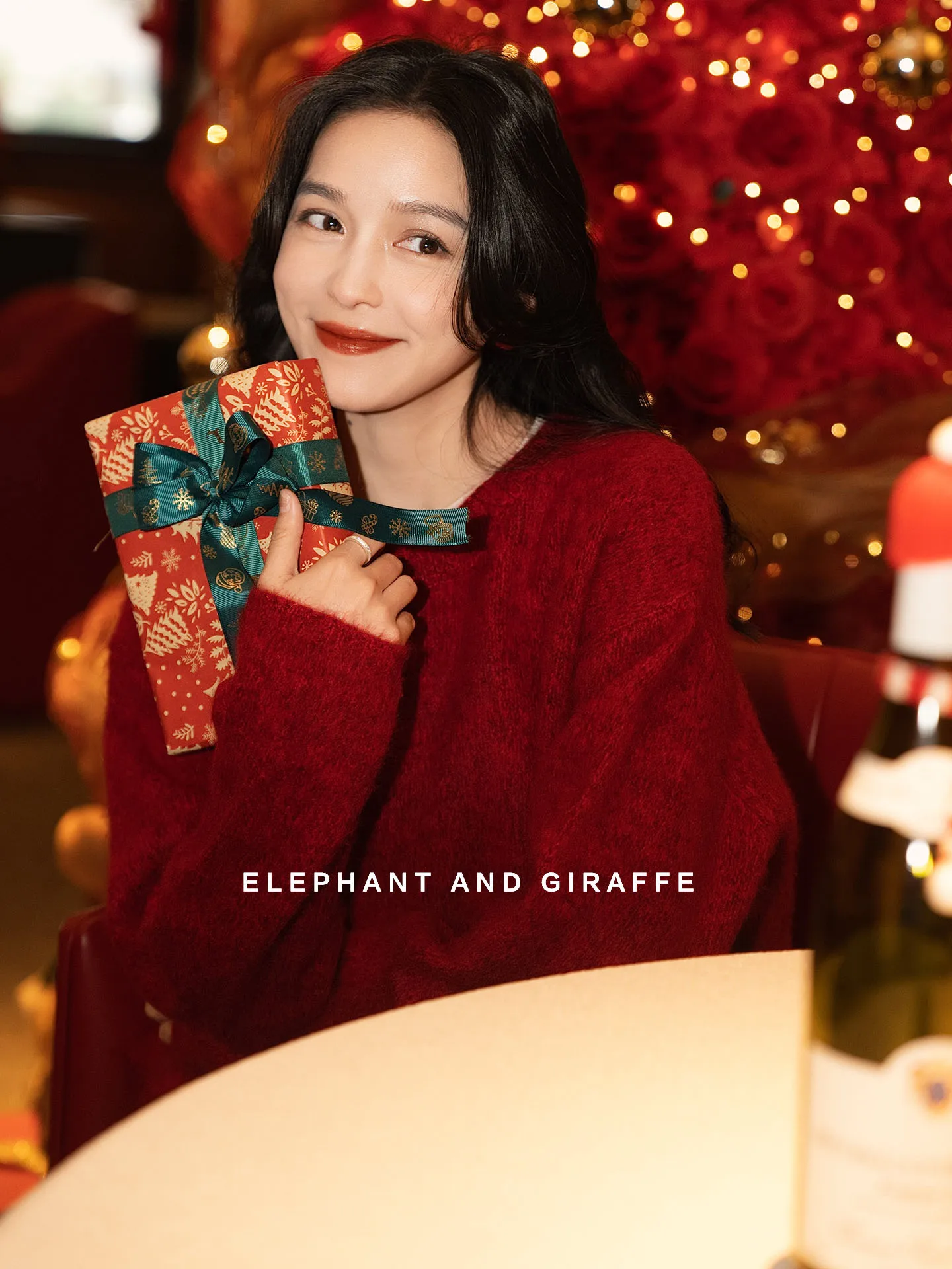 

Красный шерстяной свитер с флисовой подкладкой, круглый вырез, новогодний наряд для женщин, повседневный, с длинными рукавами, вязаный топ, чисто для электронной коммерции