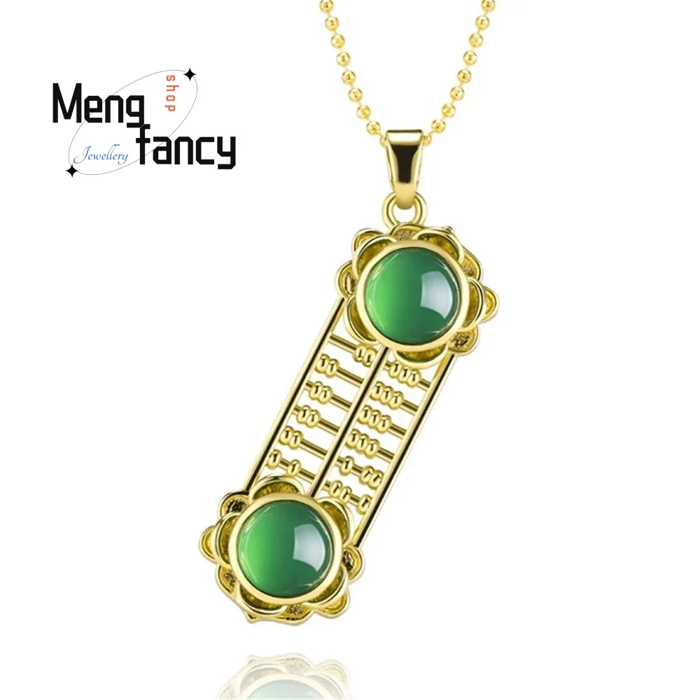 Genuine Natural Chalcedony Green Agate Abacus Copper Gold Plated Pendant Exquisite High-grade Fashion Fine Jewelry Holiday Gifts