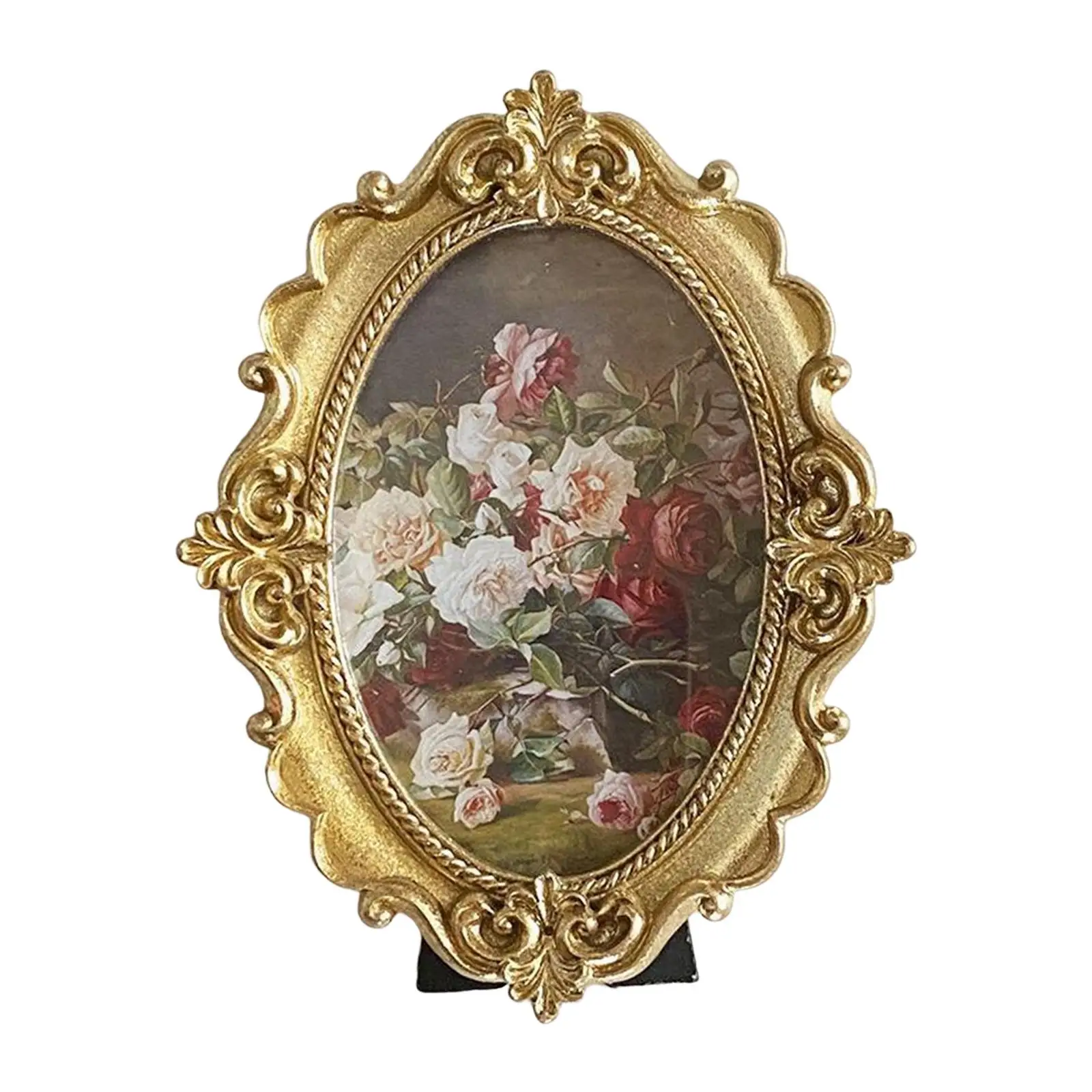 Oval Resin Antique Photo Frame Retro Style Art Picture Holder for Home Tabletop Wall Decoration
