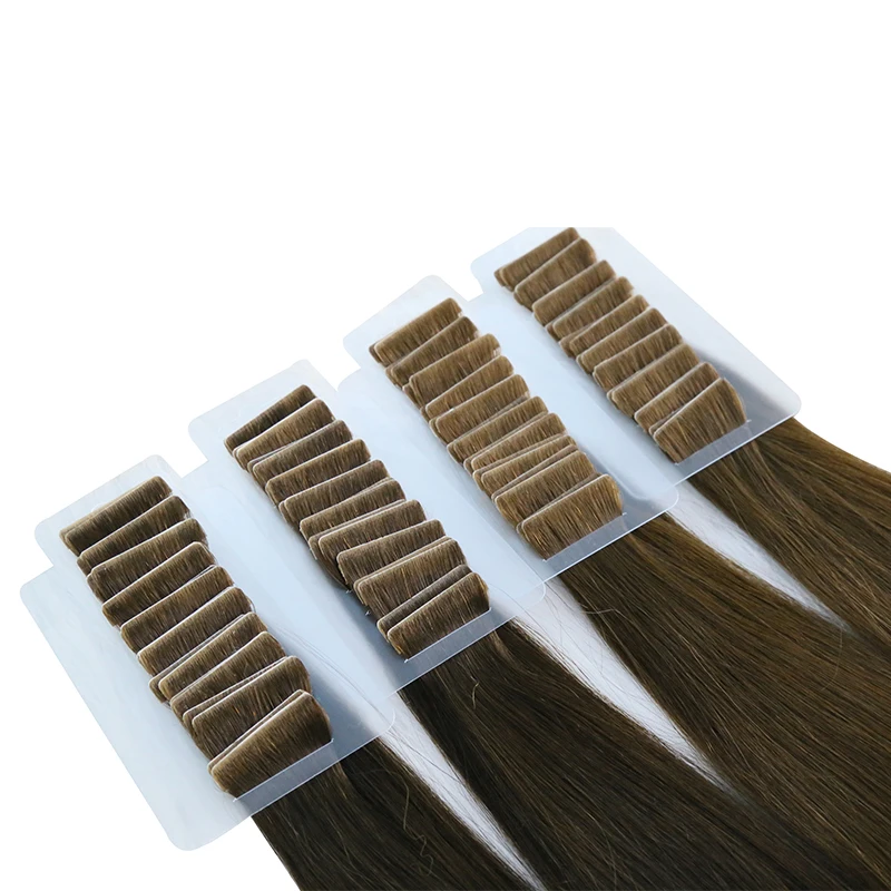 Straight PU Tape In Human Hair Extensions Natural Skin Weft Adhesive Invisible Tape Hair Brazilan Virgin Hair Extension 12\