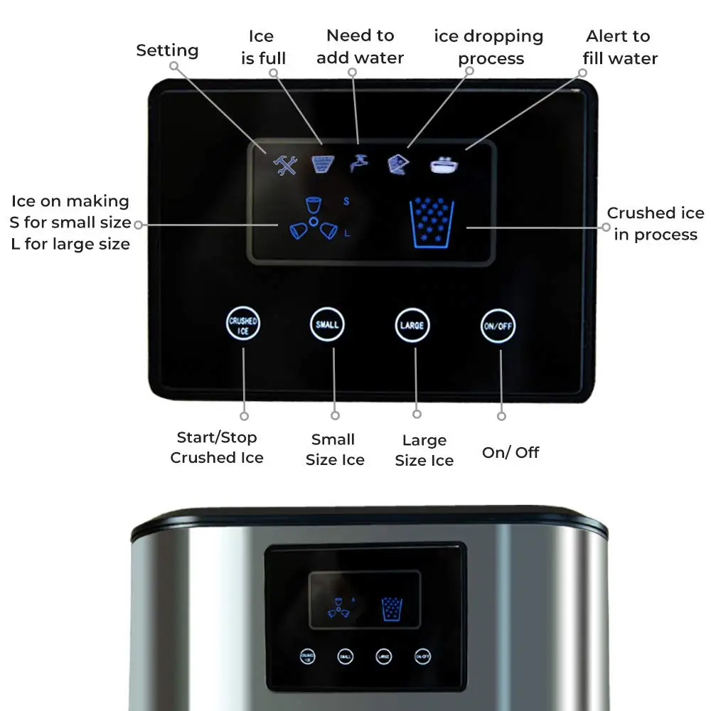 Automatic 15kg Household Portable Ice Maker & crusher 2 Size Ice Cubes Self-Cleaning Ice Making Machine Home Use Party ETL CB CE