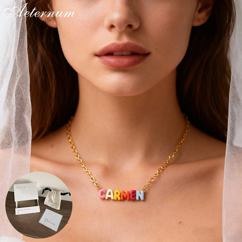 

Customized Ladies Name Necklace Personalized Stainless Steel Colorful Drip Oil Letter Pendant Perfect Elegant Holiday Jewelry