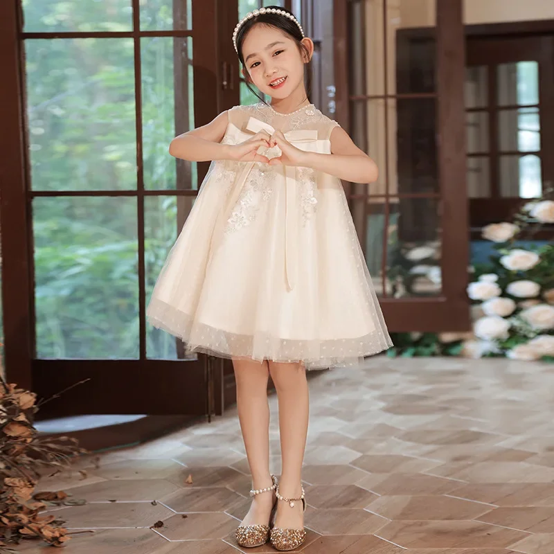 

2025 Kids Dresses for Girls Korean Baby Girl Baptism Clothing Dress Tulle Toddler White Infant Boutique Bridesmaid Cloth Vestido