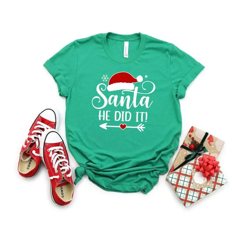 

Santa He Did It T Shirt Dear Christmas Family Matching Holiday Funny Xmas Party Cute