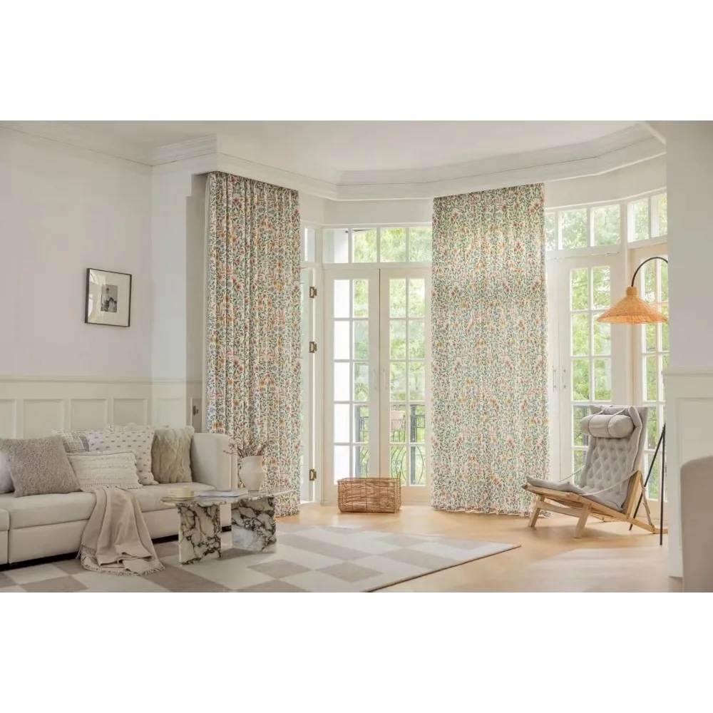 Lniane zasłony w stylu farmhouse do salonu, długość 260 cm, zasłony okienne z kwiatowym wzorem, półzaciemniające draperie do sypialni, styl rustykalny.