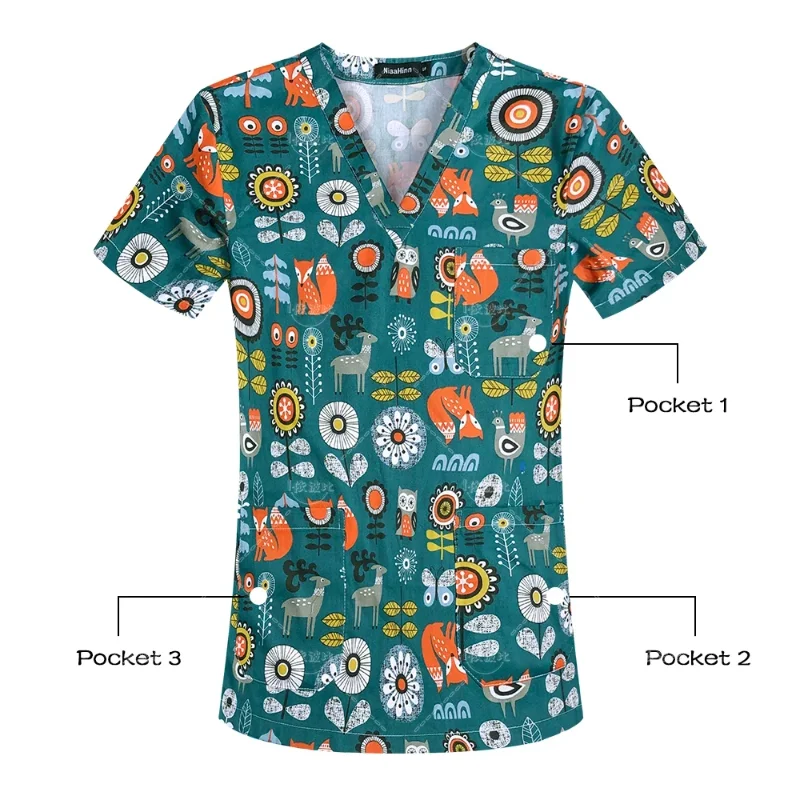 Cartoon Printing New Surgical Uniforms Woman Scrubs Jacket Veterinary Uniform Mens Scrub Tops Unisex Cotton Medical Accessories