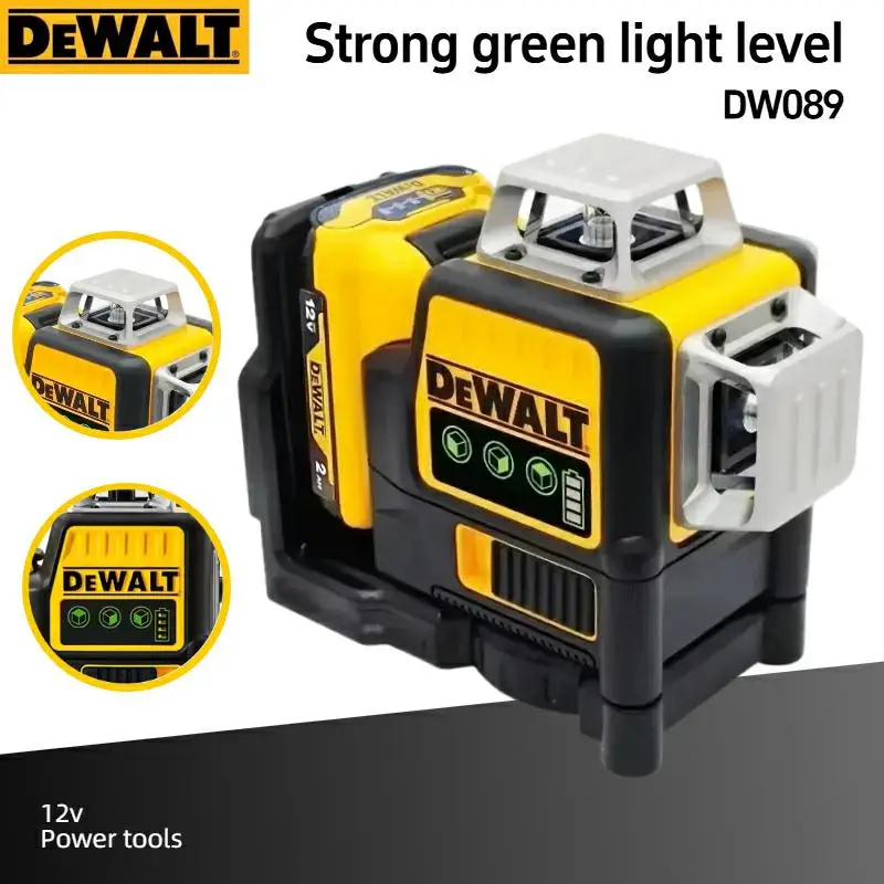 DEWALT DW089LG 2025 Laser Level 12V Lithium Battery Powered 12 Lines Green Meter 360 Degree Horizontal & Vertical Outdoor Tool