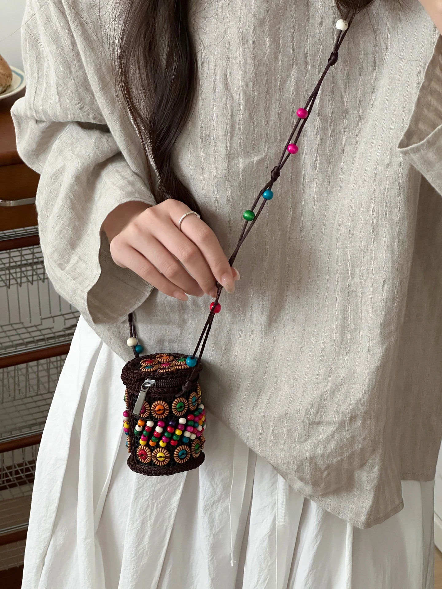 Bohemian Style Diagonal Cross Small Bag Retro Fashion Lipstick Headphone Bag Coin Purse Exquisite Beach Vacation Mini Chain Bag