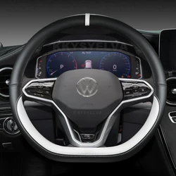 D Shape Car Steering Wheel Cover For VW Sharan Passat Caddy Touran Tiguan 2015-2021 Teramont Atlas T-Roc T-cross 2017-2021
