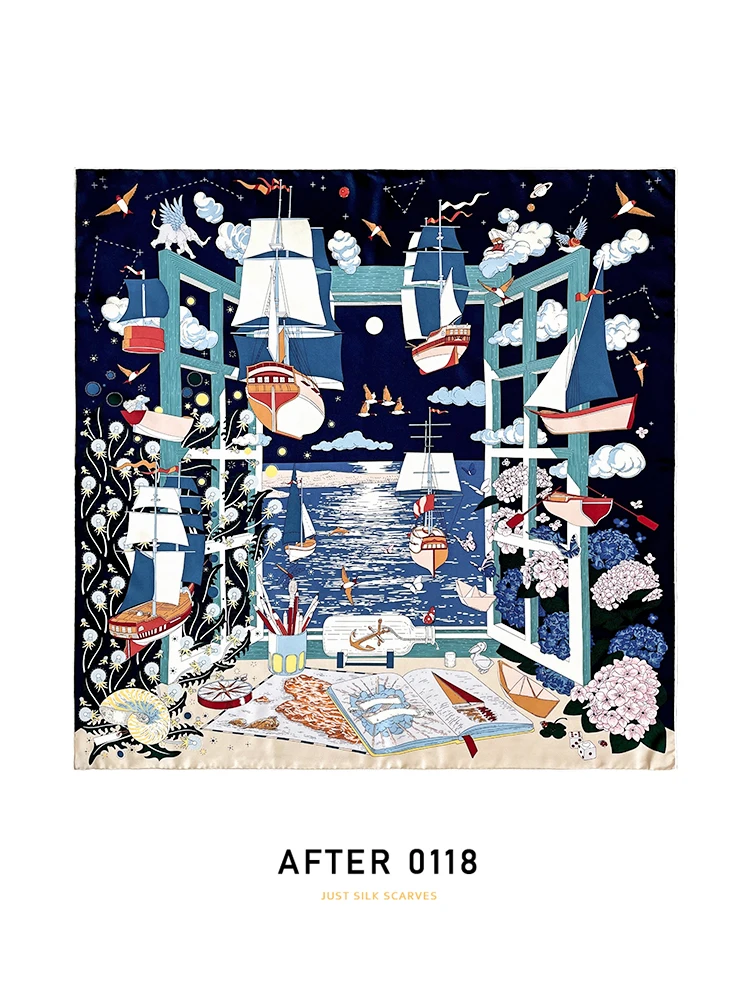 silk-tie-dye-scarf-90cm-square-women's-shawl-versatile-spring-autumn-summer-fashion-korean-style-floral-pattern