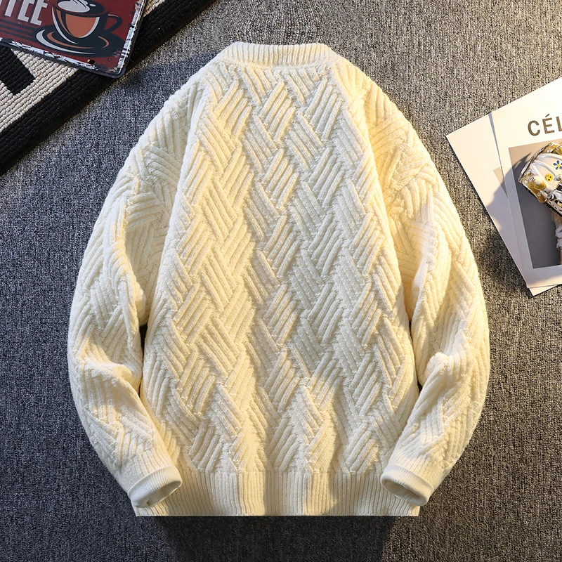 متماسكة سترة الرجال كابل البلوز جديد الخريف الشتاء الماس نمط فضفاض صالح الصلبة موضة عادية الشارع الشهير طاقم الرقبة البلوزات