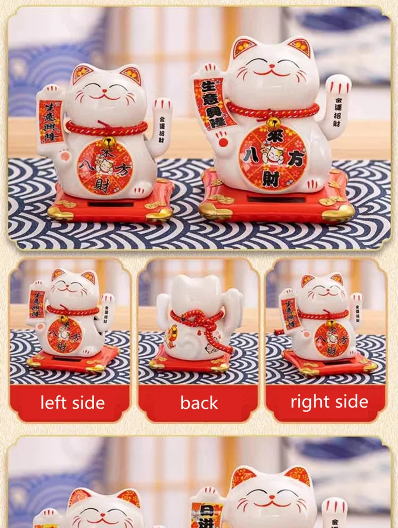 Maneki Neko Japonais Solaire Power Agitant Le Bras Chat Blanc Chanceux Kitty Maneki Richesse Fortune Amulette Feng Shui