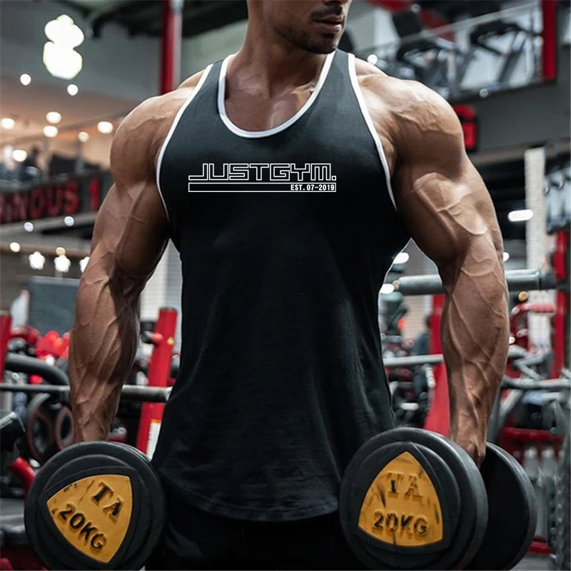 Men Cotton Singlet Sleeveless Tank Top Bodybuilding Vest Gym Workout Fitness Training Muscle Shirt Summer Sports Casual Clothing