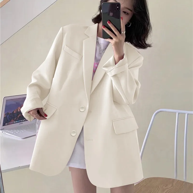 2025 Elegant Blazer Coat For Women Fashion Pockets Lapel Oversized Suit Jackets  New Autumn Office Lady Casual Loose Outerwear