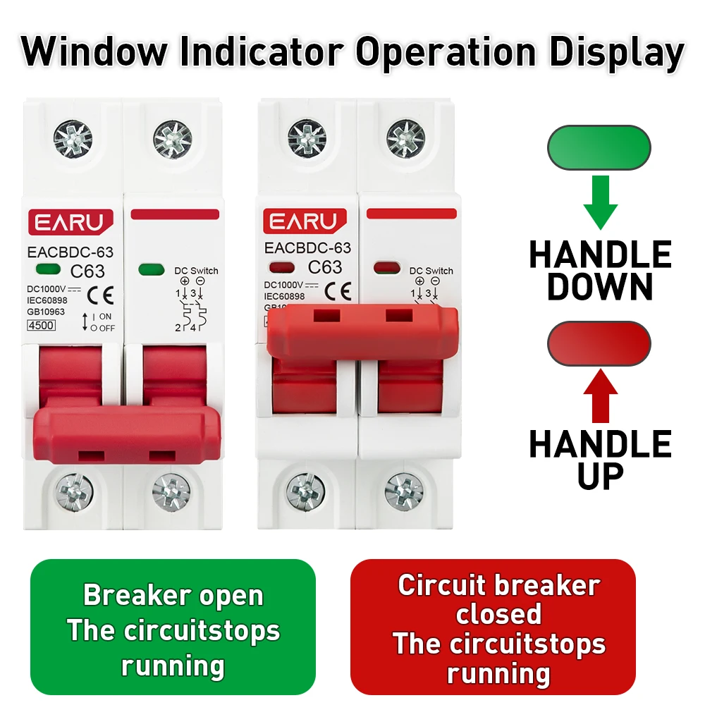 2P DC 1000V MCB Solar Mini Circuit Breaker Overload Protection Switch 6A 10A 16A 20A 25A 32A 40A 50A 63A DC1000V Photovoltaic PV