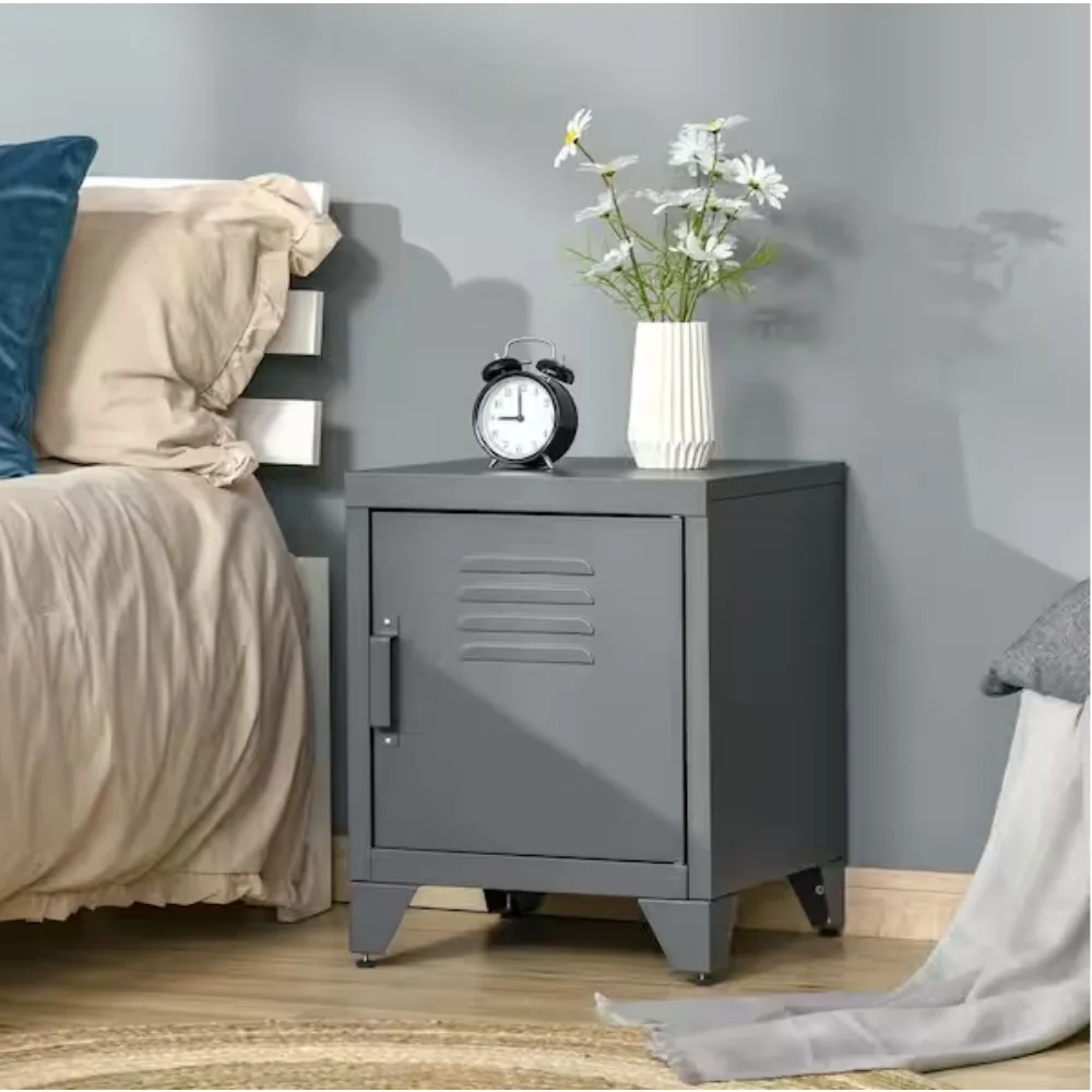 

15,75 дюйма. x 15,75 дюйма. х 19,75 дюйма. Тумбочка Industrial Grey Steel; мебель для спальни; тумбочки для спальни