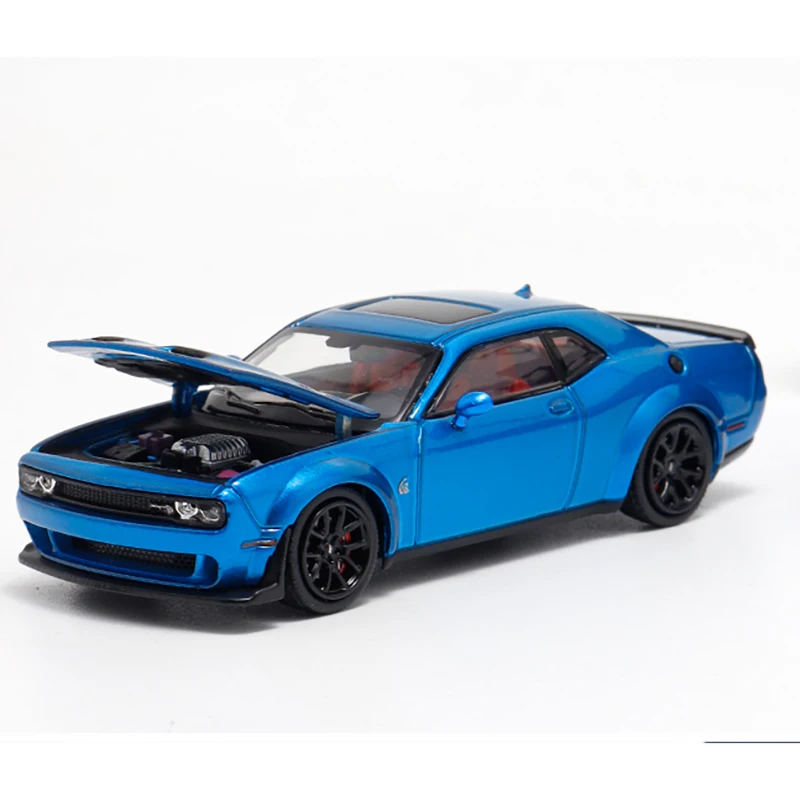 Diecast 1/64 Scale Dodge Challenger SRT Sports Car Model Alloy Dodge SRT Hellcat Open Cover Racing Car Model Collect Decoration