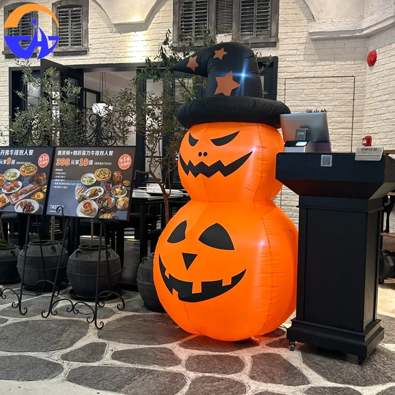 Calabaza inflable de Halloween con sombrero - Accesorio de decoración de escena temática al aire libre