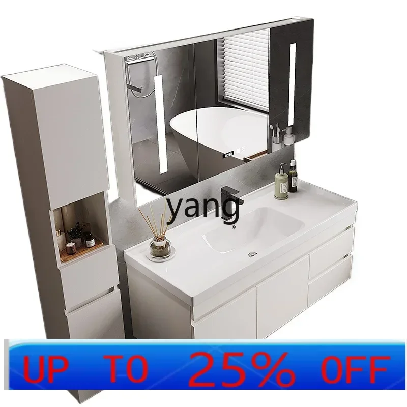 

LTT ceramic integrated hand wash basin combination bathroom light luxury bathroom wash table mirror cabinet