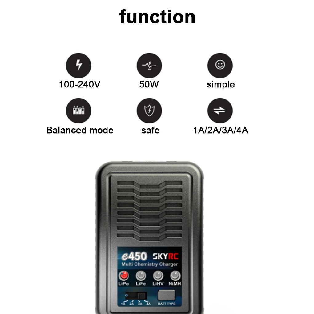 SKYRC E450 Multi Chemistry Balance Charger 2S 3S 4SLiPo LiFe LiHV 6S to 8S NiMH Battery Balance Charger AC 110V-240V