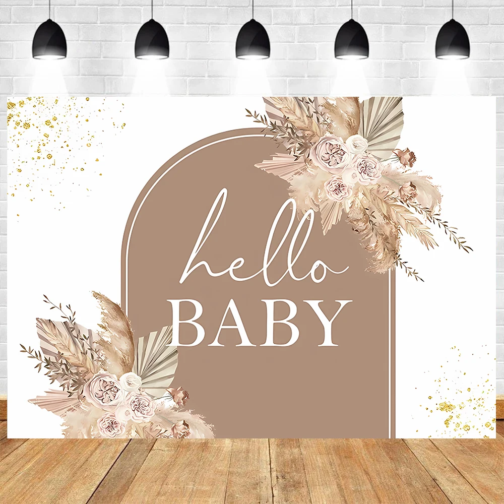 Baby Shower Backdrop Pampas Grass Background for Baby Shower Photography Pink Theme Decoration Hello Baby Floral Party Supplies