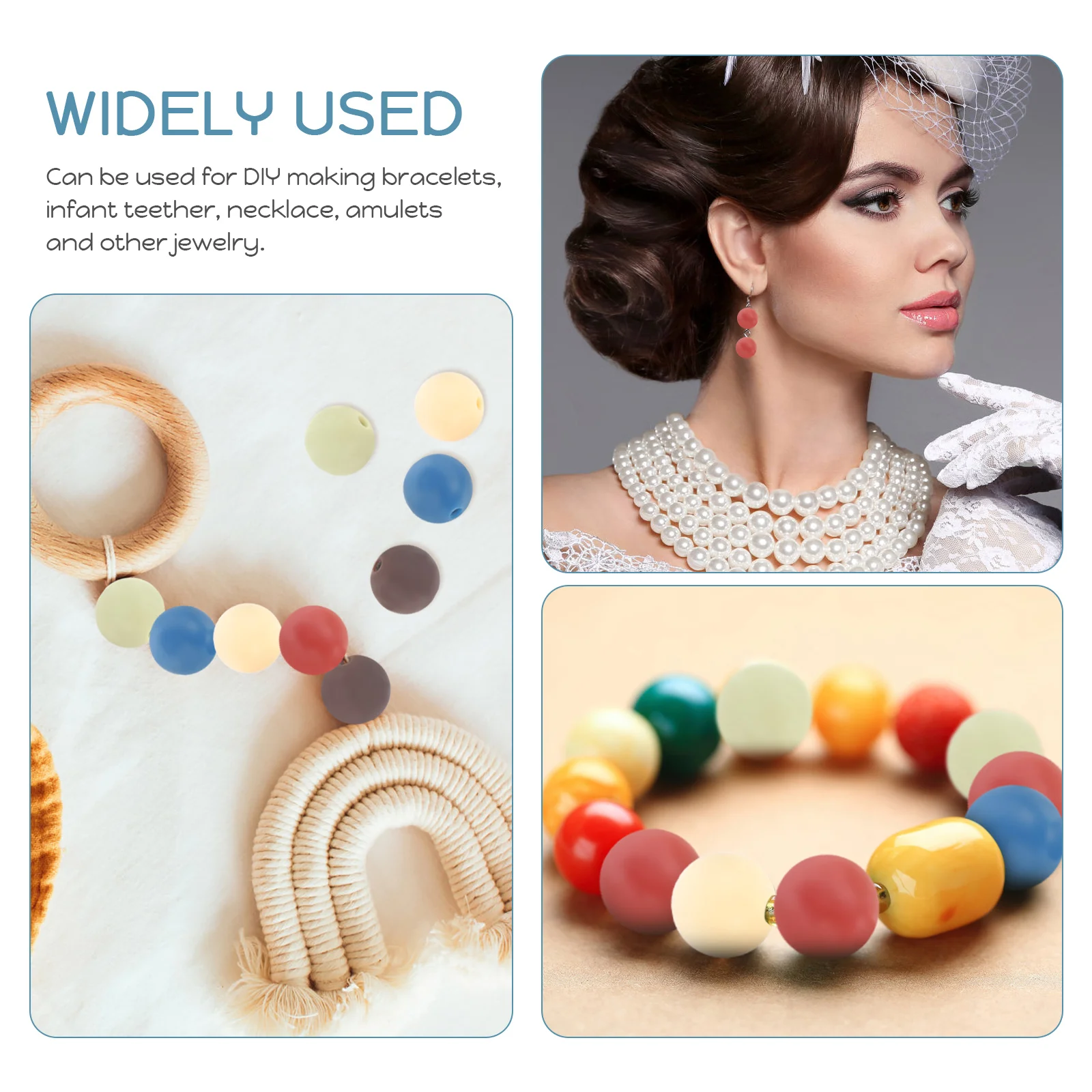 

100pcs Candy Colored Silicone Bulk Smooth Round Craft Making Diy Bracelet Teething Jewelry Bead Charms Spacer Durable Sturdy