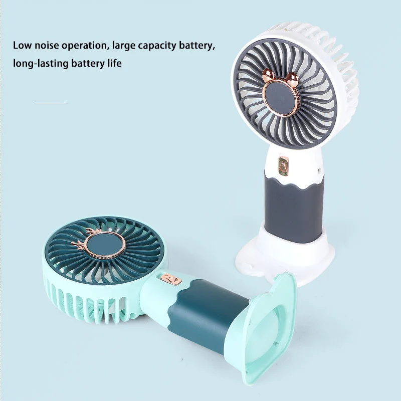 2 in 1 Mini Electric Fan Portable Handheld USB Rechargeable Cooling Desk Fan With Mobile Phone Stand Function