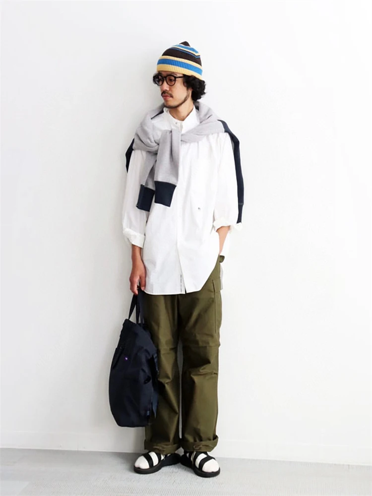 

NANMICA 25SS core-spun yarn stand-up collar long-sleeved Japanese solid-color white shirt