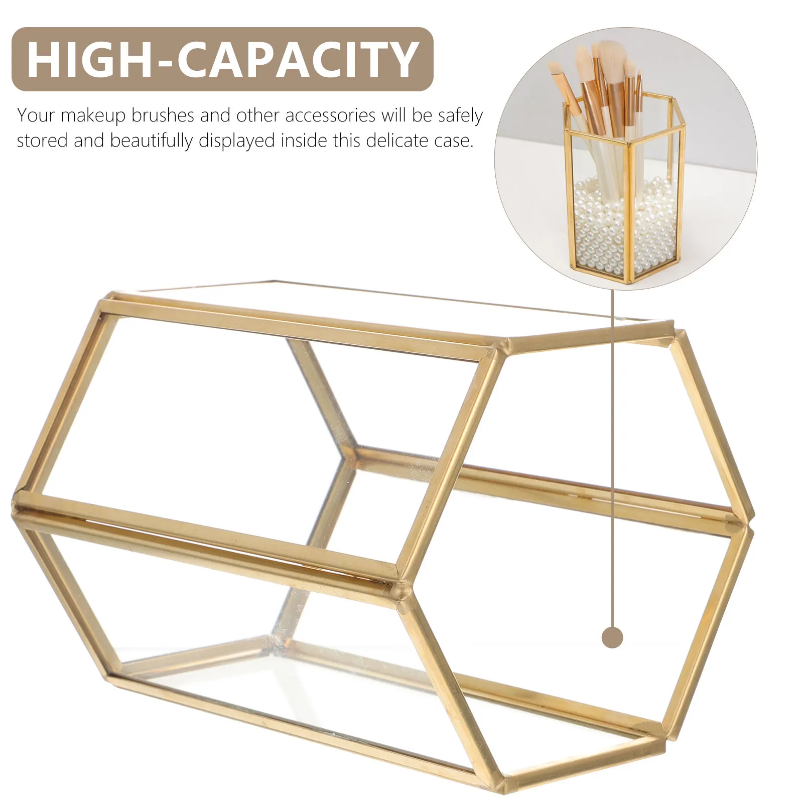 

Luxury Gold Brass Glass Makeup Brush Holder Large Capacity Storage Cup Thickened Alloy Material Vanity Organizer For Wedding