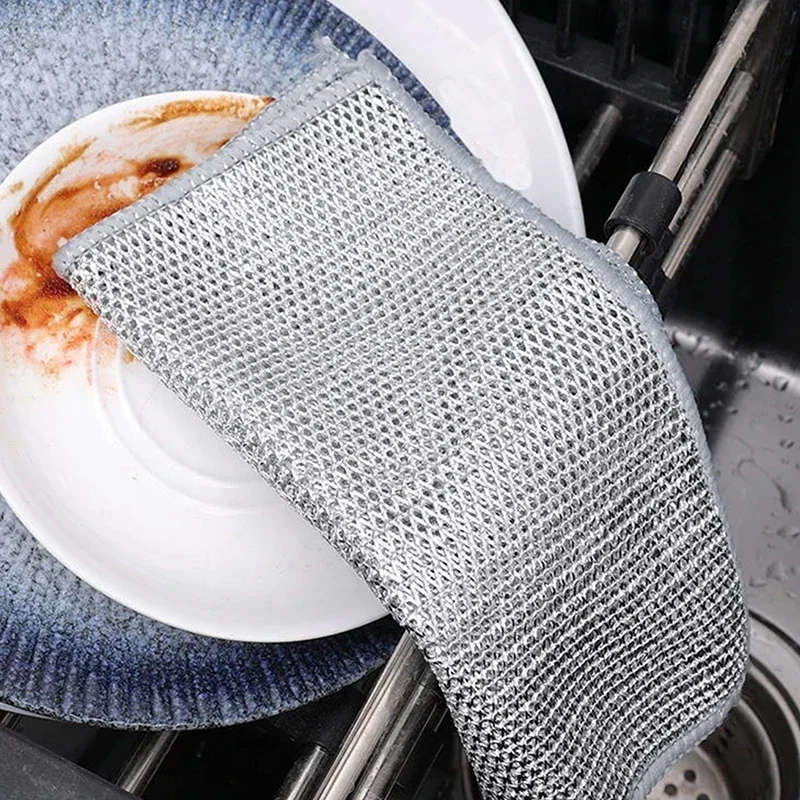 20cm Metal Wire Mesh Cleaning Cloths Double -layer Non -stick Oil Steel Wire Dishcloths Universal Sink Faucet Tea Stain Rags